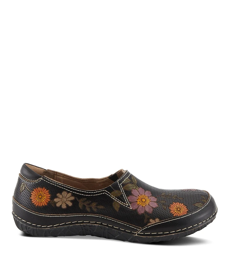 L'Artiste Women's Libora-Delite Handpainted Leather Floral Slip-On Shoes with Removable Insole