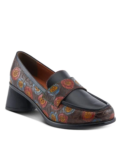 L'Artiste Women's Rivoire Hand-Painted Floral Loafer with Sculpted Heel and Cushioned Insole