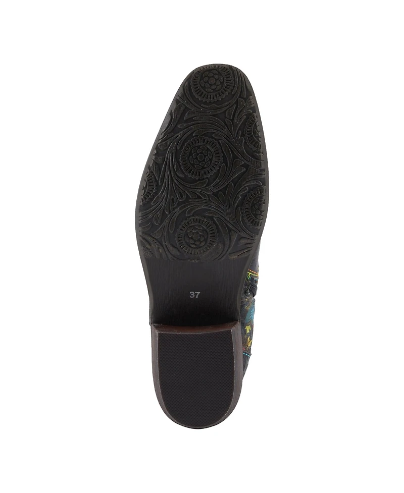 L Artiste Women s Rodeoqueen-viv Western Tall Boots with Embossed Leather, Floral Velvet Shaft, and Stacked Heel