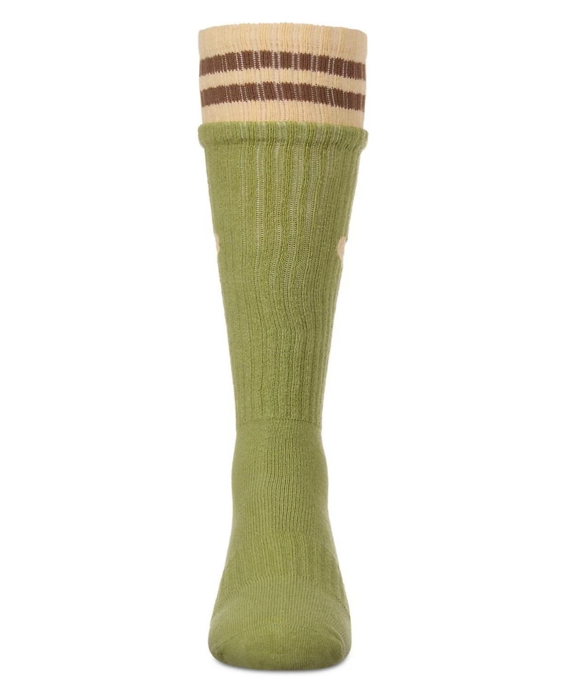 Memoi Girls Ribbed Cotton Blend "Heart and Stripes" Knee Sock