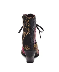 L'Artiste Women's Siren Embroidered Floral Lace-Up Booties with Embossed Leather, Scalloped Trim & Cone Heel
