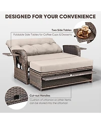 Gymojoy SleekArm 2-Person Wicker Outdoor Day Bed Set Patio Loveseat Sofa with Adjustable Backrest Cushions