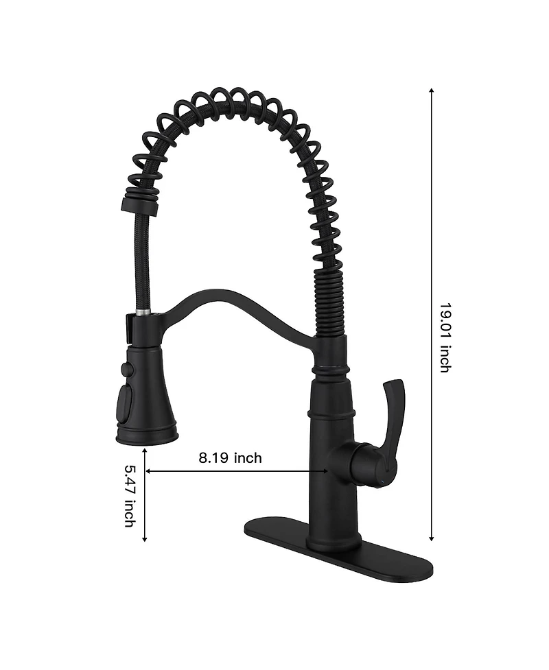 Greenspring Single-Handle Pull-Down Sprayer 3 Spray High Arc Kitchen Faucet With Deck Plate in Matte Black