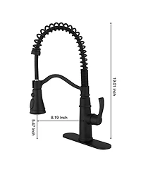 Greenspring Single-Handle Pull-Down Sprayer 3 Spray High Arc Kitchen Faucet With Deck Plate in Matte Black