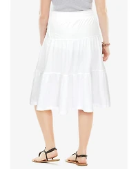 Woman Within Women's Elastic-Waist Knit Tiered Skirt