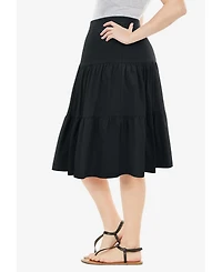 Woman Within Women's Elastic-Waist Knit Tiered Skirt