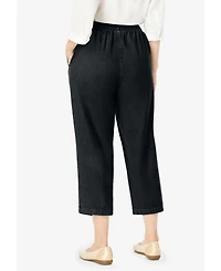 Woman Within Women's 7-Day Elastic-Waist Pull-On Cotton Denim Capri Jeans