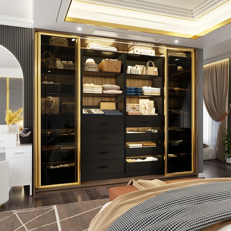 21.3" Closet Drawer System, Walk-in Closet Tower with 4 Wooden Drawers and Shelves