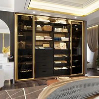 21.3" Closet Drawer System, Walk-in Closet Tower with 4 Wooden Drawers and Shelves