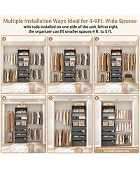 Aheaplus 8FT Wall Mounted Closet System with 4 Drawers and Hanging Rods, Garment Rack Shelves