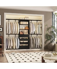 Aheaplus 96 inches Closet Organizer System with 4 Reversible Shelves and Wood Drawers, Wardrobe Clothes Rack Hanging Rods
