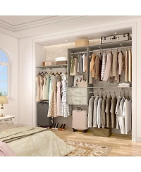 96 Inch Wall Mounted Closet Organizer System with 3 Shelves and Rods, Rack 2 Drawers