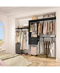 96 Inch Wall Mounted Closet Organizer System with 3 Shelves and Rods, Rack 2 Drawers