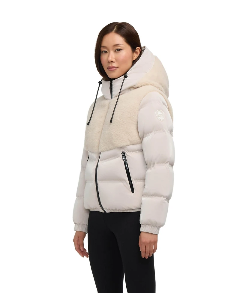 Pajar Women's Nephele Mixed Media Short Puffer with Fixed Hood