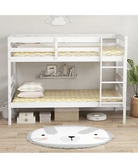 Gymax Twin Over Bunk Bed Wooden Convertible Into 2 Beds High Guardrails
