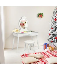Gymax Kids Vanity Makeup Table & Chair Set Make Up Stool Play Set for Children