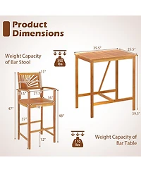 Gymax 3 Pcs Outdoor Acacia Wood Bar Set w/ Slatted Seat & Tabletop