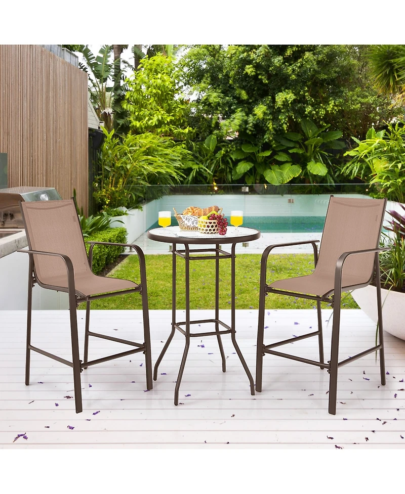Gymax 3PCS Patio Bar Set Outdoor Bistro Set w/ 2 Stools & 1 Tempered Glass Table