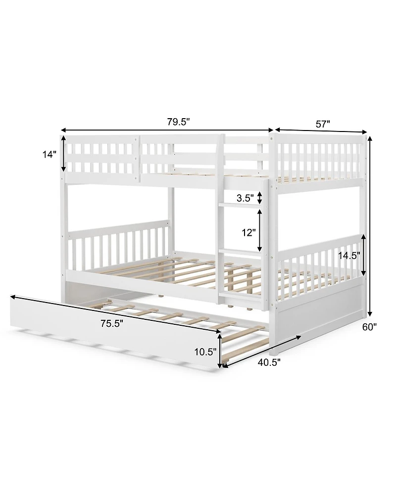 Gymax Full over Full Bunk Bed Platform Wood Bed Captain's Bed w/ Trundle & Ladder Rail