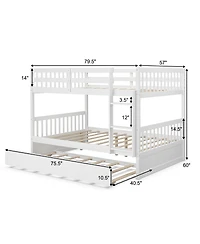 Gymax Full over Full Bunk Bed Platform Wood Bed Captain's Bed w/ Trundle & Ladder Rail