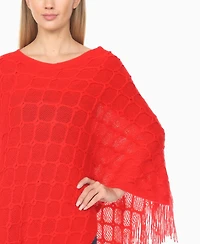 White Mark Women's Open Knit Fringe Poncho Sweater