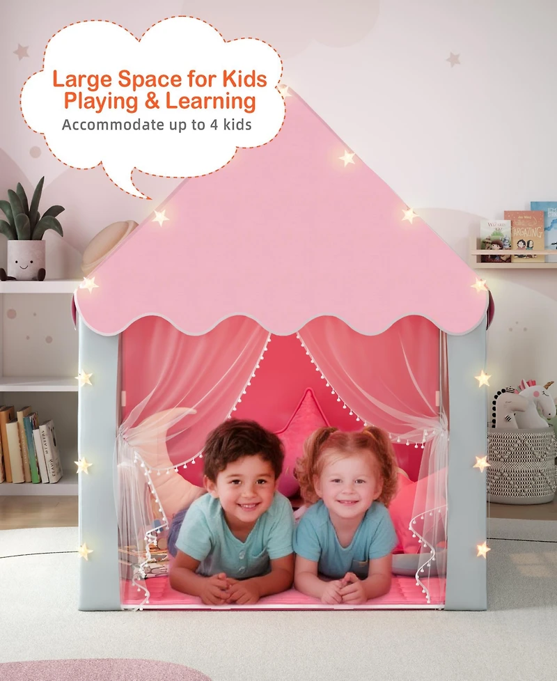Kids Playhouse Tent with Star Lights & Mat for Girls & Boys, Indoor/Outdoor Gift