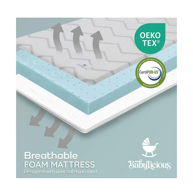 Babylicious Waterproof Pack N Play Mattress Topper – Twin Size (38" x 26") – Soft Memory Foam, Roll-Up Design, Breathable and