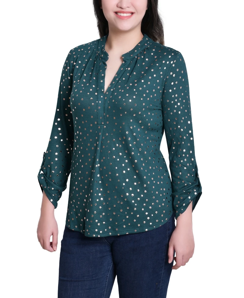 Ny Collection Women's Long Roll Tab Sleeve Tunic Top