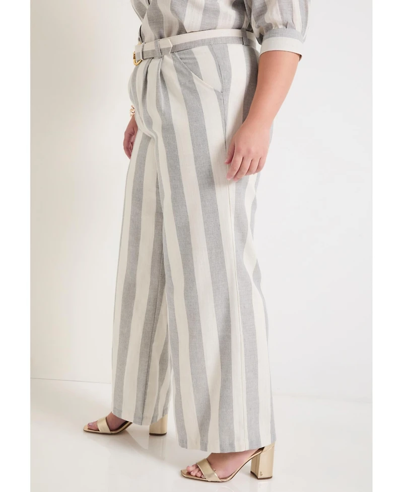 June + Vie Plus Curvie Fit High-Waisted Wide-Leg Linen Pant