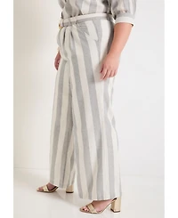 June + Vie Plus Curvie Fit High-Waisted Wide-Leg Linen Pant