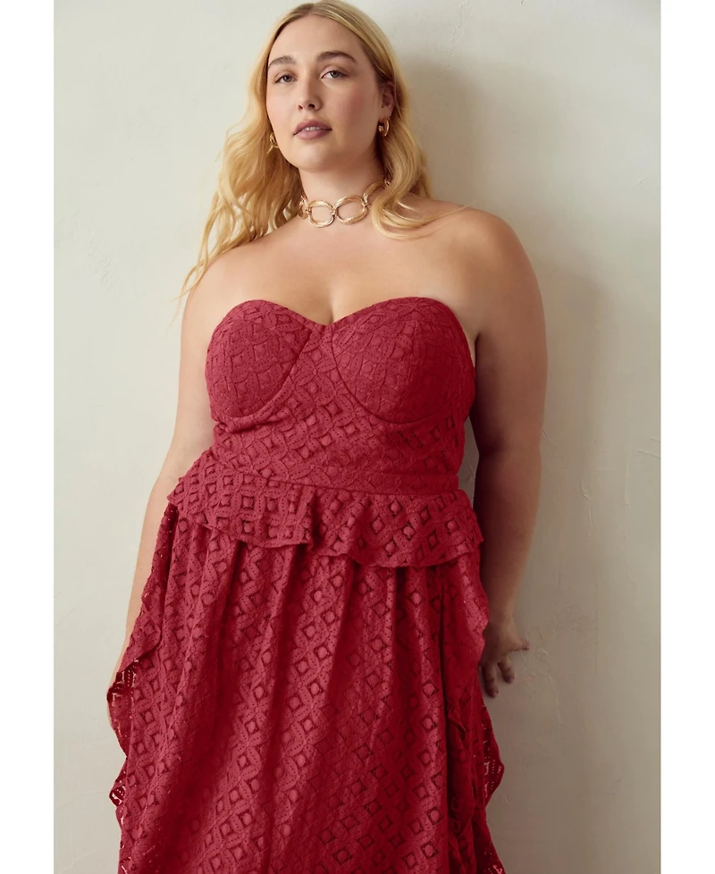 June + Vie Plus Ruffled Peplum Corseted Midi Dress
