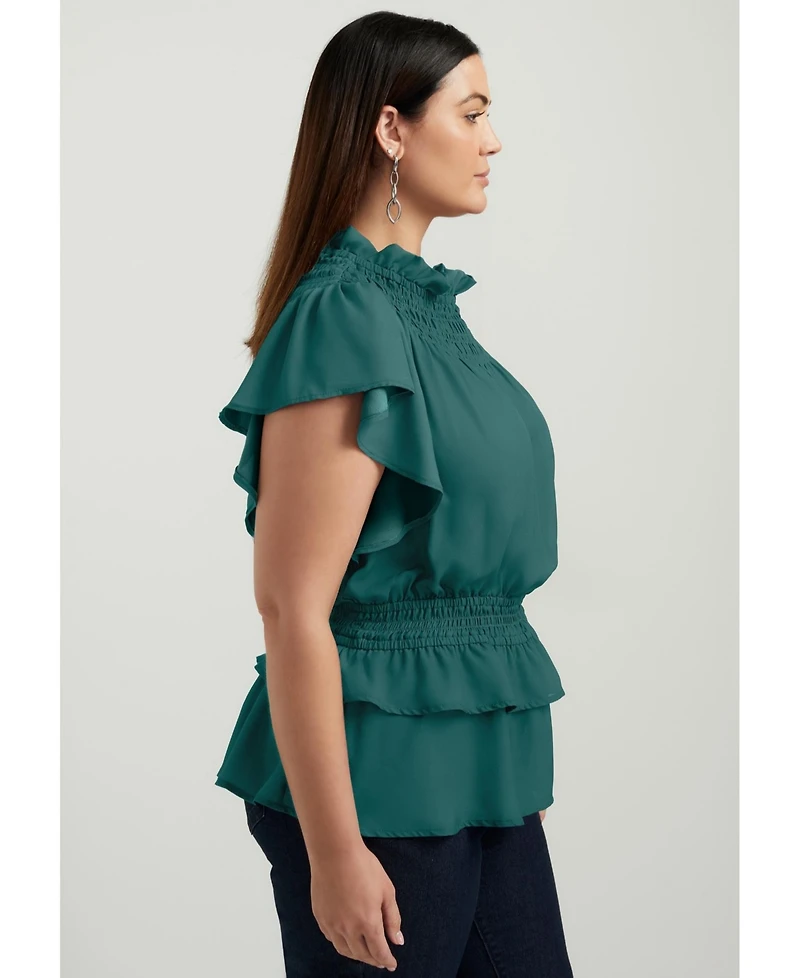 June + Vie Women's Mockneck Ruffle Blouse