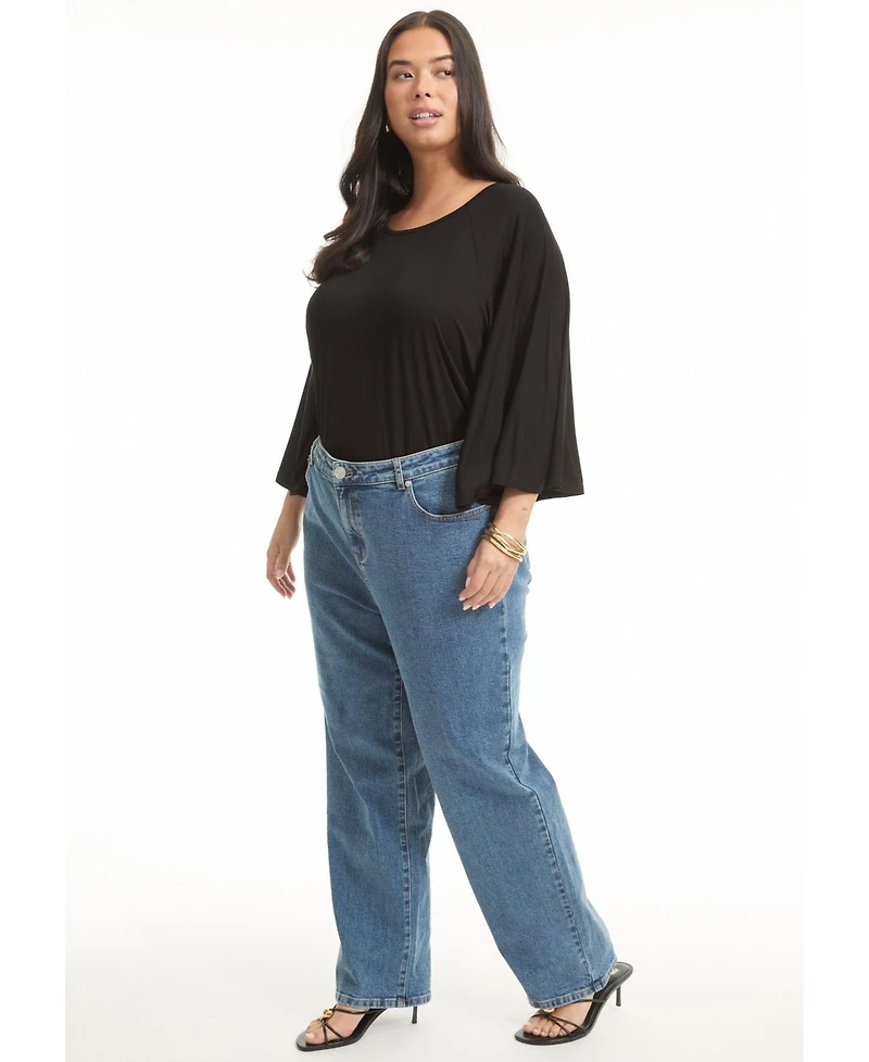 June + Vie Women's Fit High-Rise Straight-Leg Stretch Jeans
