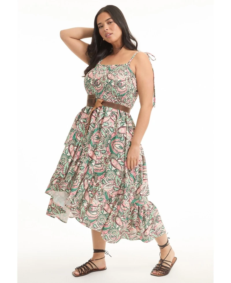 June + Vie Plus Tiered Smocked Midi Dress