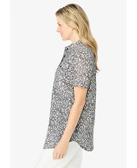 Woman Within Women's Short-Sleeve Cotton Campshirt