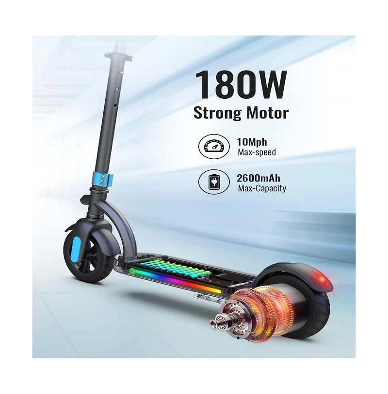 Kids' 180W Electric Scooter-led Display, Adjustable Speed & Height, 25.2Vdc 1A Power, 10 Mph Speed (50Hz/60Hz Compatible) | Colorful Lights Included