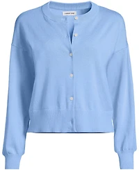 Lands' End Women's Cropped Fine Gauge Crew Neck Cardigan Sweater