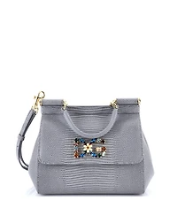 Pre-Owned Dolce & Gabbana Small Miss Sicily Bag Embossed Leather with Crystal Detail