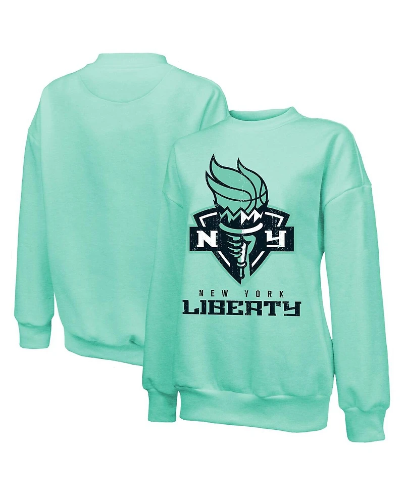 Majestic Women's Mint New York Liberty Primary Logo Drop Shoulder Tri-Blend Pullover Sweatshirt