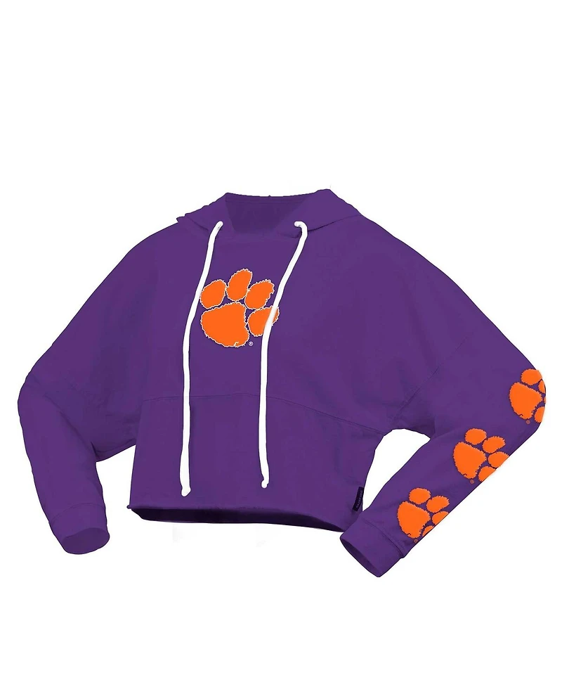Spirit Jersey Women's Purple Clemson Tigers Oversized Cropped Pullover Hoodie