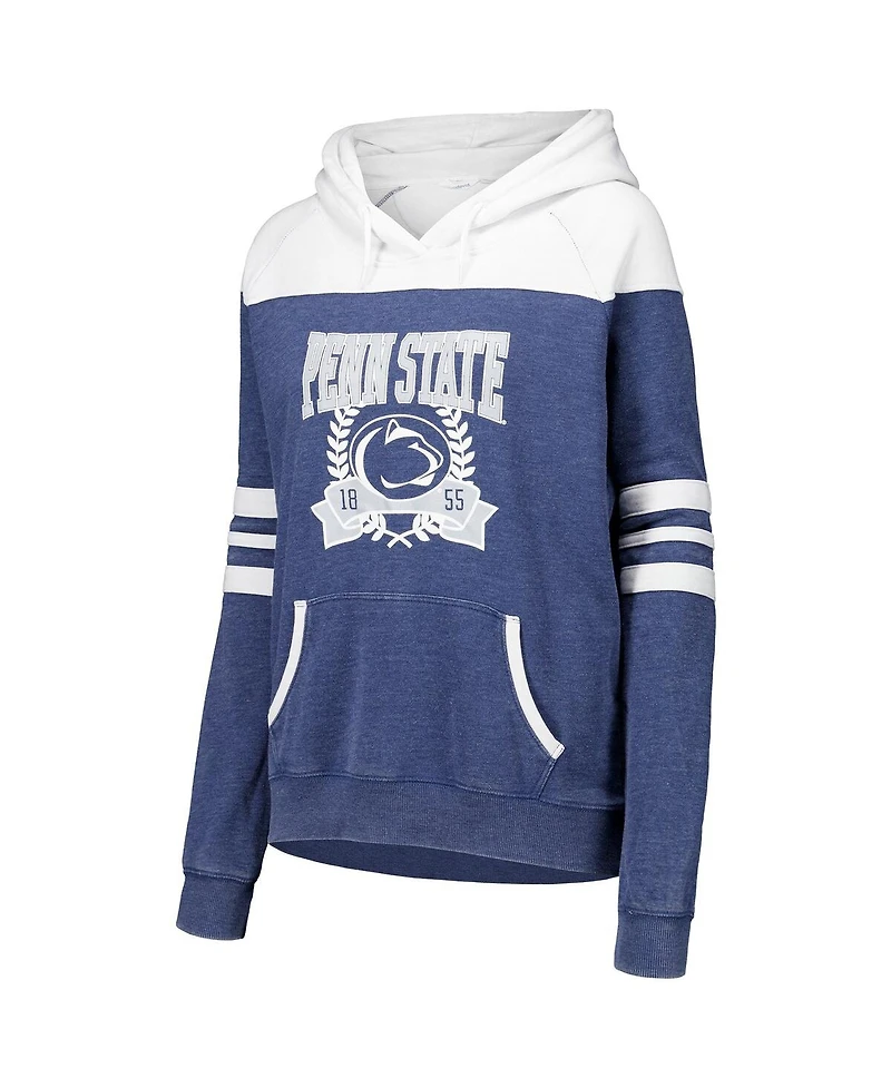 Camp David Women's Navy Penn State Nittany Lions Blitz Striped Blocked Raglan Pullover Hoodie