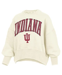 Pressbox Women's Natural Indiana Hoosiers Oversized Waist-Length Crewneck Sweatshirt