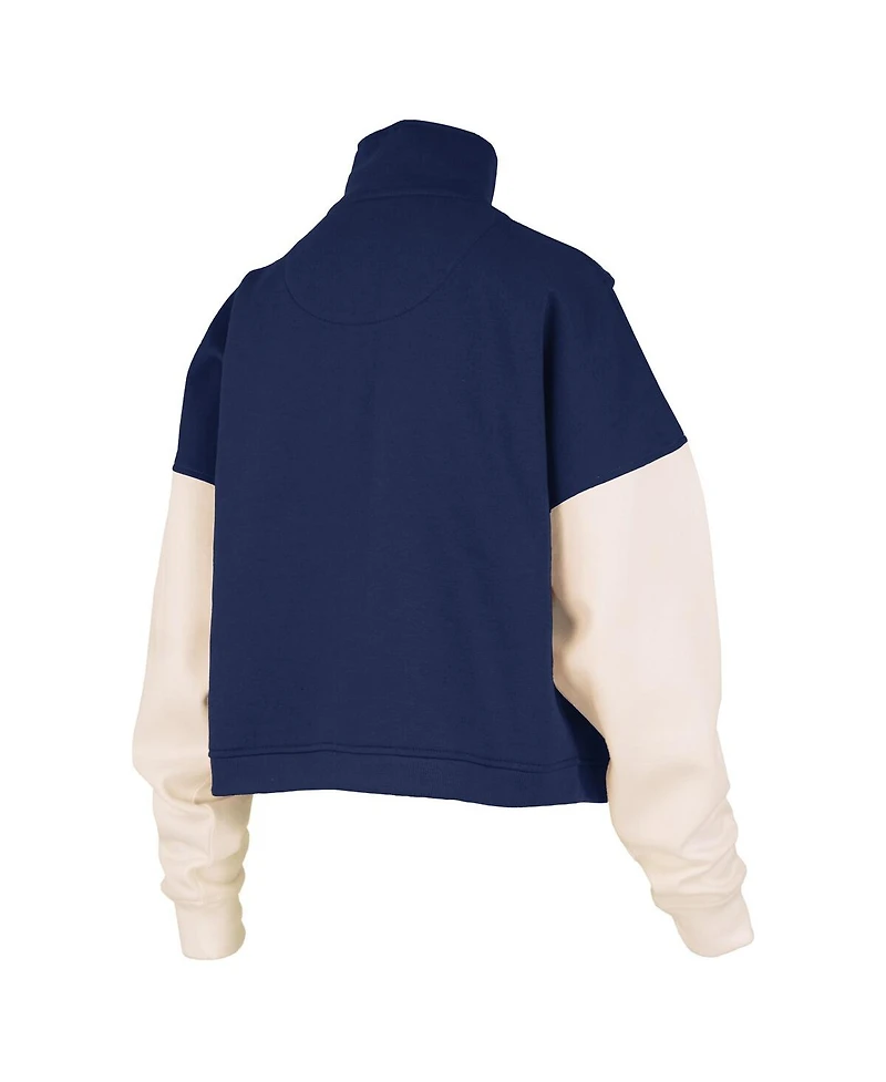 Pressbox Women's Navy Penn State Nittany Lions Ferrara Color Block Quarter-Zip Sweatshirt