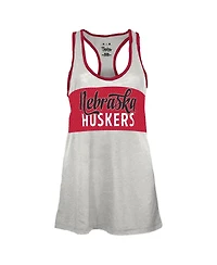 Pressbox Women's White/Scarlet Nebraska Huskers Tracy Racerback Burnout Tank Top