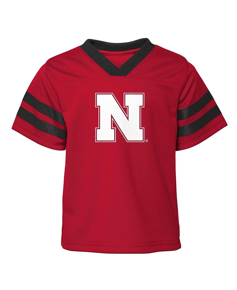 Outerstuff Big Boys and Girls 2-Piece Scarlet Nebraska Huskers Red Zone V-Neck Top Pants Set