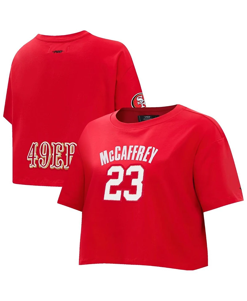 Pro Standard Women's Christian McCaffrey Scarlet San Francisco 49ers Player Name Number Cropped Boxy T-Shirt