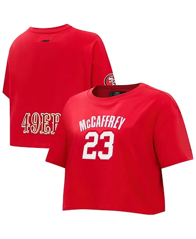 Pro Standard Women's Christian McCaffrey Scarlet San Francisco 49ers Player Name Number Cropped Boxy T-Shirt