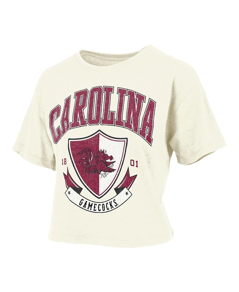 Pressbox Women's Cream South Carolina Gamecocks Buckler Vintage Cropped T-Shirt