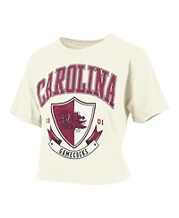 Pressbox Women's Cream South Carolina Gamecocks Buckler Vintage Cropped T-Shirt