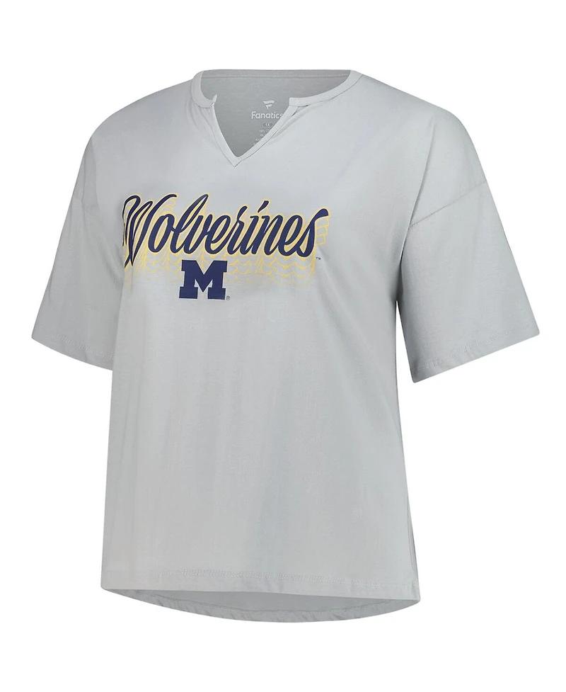 Fanatics Women's Gray Michigan Wolverines Plus Winning Gear Notch Neck T-Shirt